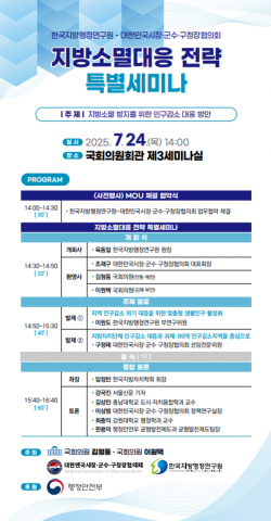 한국지방행정연구원 ‘지방소멸대응 전략 특별세미나’ 개최